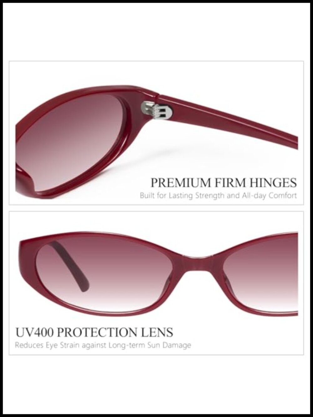 Retro Oval Cat Eye Sunglasses UV400 Protection Narrow Frame - Picture 4 of 6